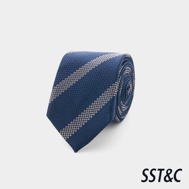 【SST&C】男款藍米大條紋窄版真絲領帶-825211261301(限時85折)
