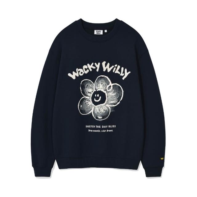 【Wacky WiLLY】官方旗艦館 大LILY圖案大學T(UNI圓領上衣  淺灰/海軍藍/綠色)