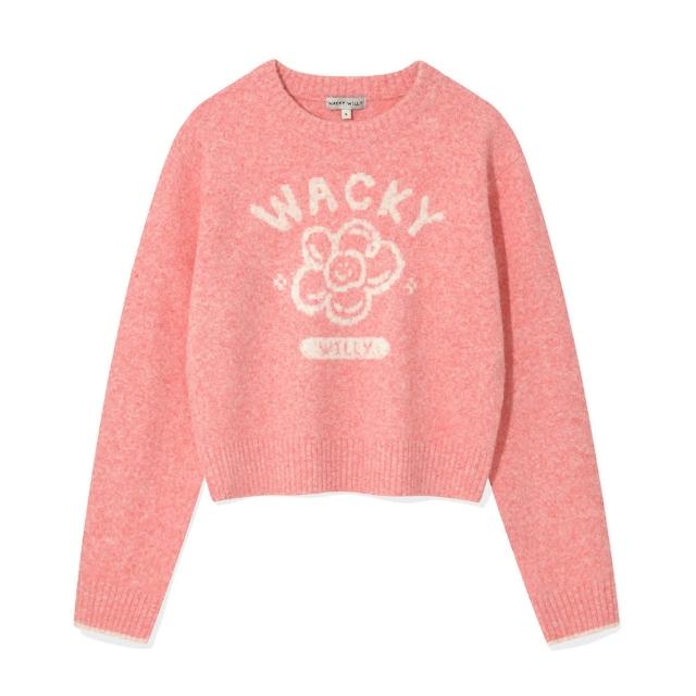 【Wacky WiLLY】官方旗艦館 女款Big LILY圖案針織毛衣(WMS針織衫 深海軍藍/淺灰/粉紅色)