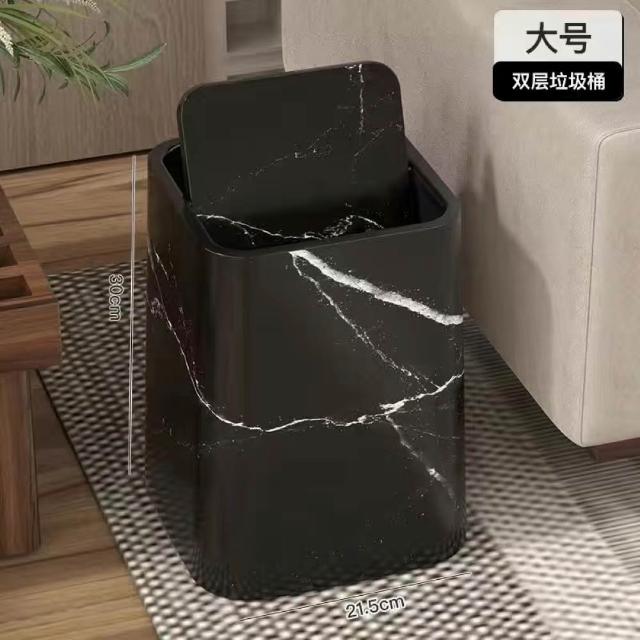 【Noname】復古 仿木紋垃圾桶 雙層 垃圾桶 蓋子可360度翻轉(家用 客廳 廚房 浴室 皆適用 大容量)