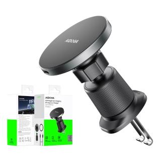 【AIDOGA】Qi磁吸無線充電快充出風口勾式車用手機支架 15W MagSafe/蘋果/安卓手機適用 1M