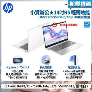 【HP 惠普】14吋Ryzen 5 7520U輕薄效能筆電(14-em0268AU/R5-7520U/16G/512G SSD/Win11/極地白)