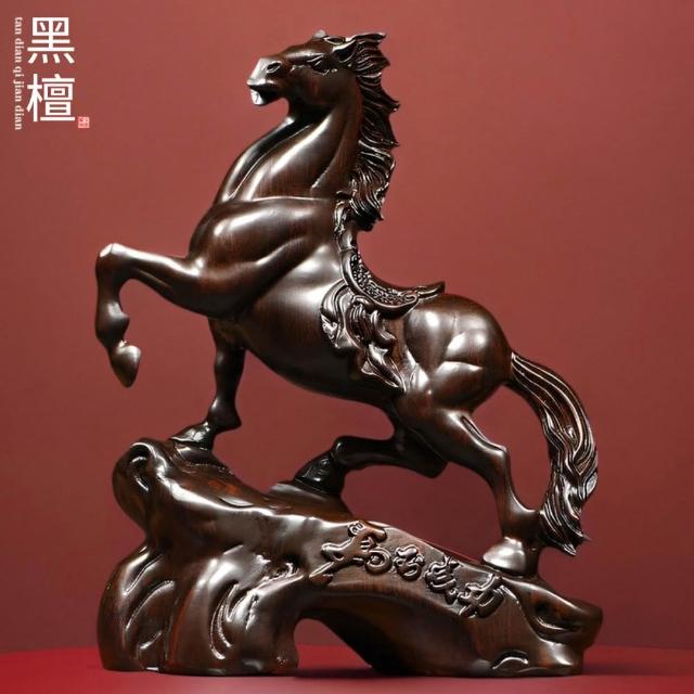DYT】黑檀木雕馬擺件高20cm(實木擺件/馬到成功/新中式擺飾/客廳書房