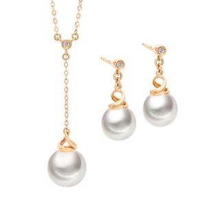 【JR.L JEWELRY】天然珍珠 淡月柔光18K金天然鑽石珍珠套組(耳環8-8.5/項鍊8.5-9MM)