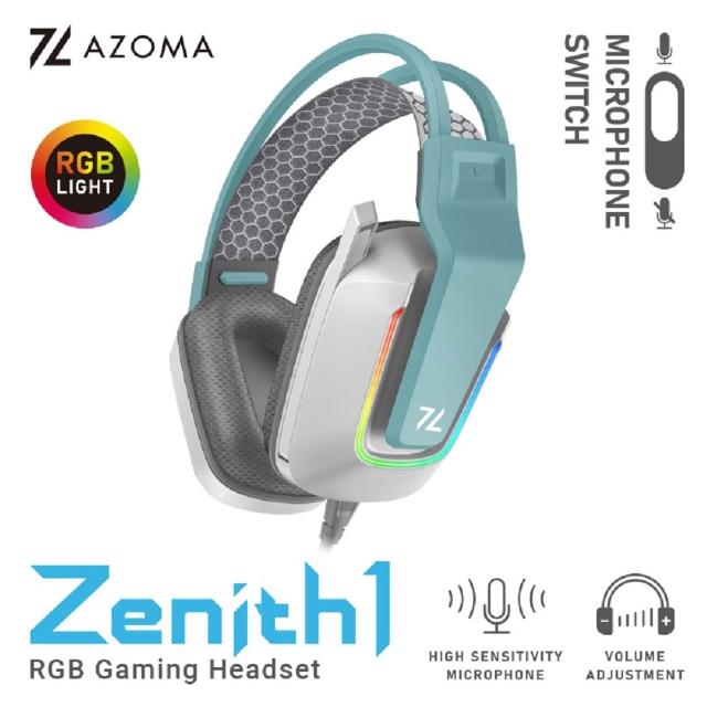 【AZOMA】Zenith1 RGB 電競耳機麥克風 邊界黑/幻綠白 耳機 麥克風(耳麥 入門款)