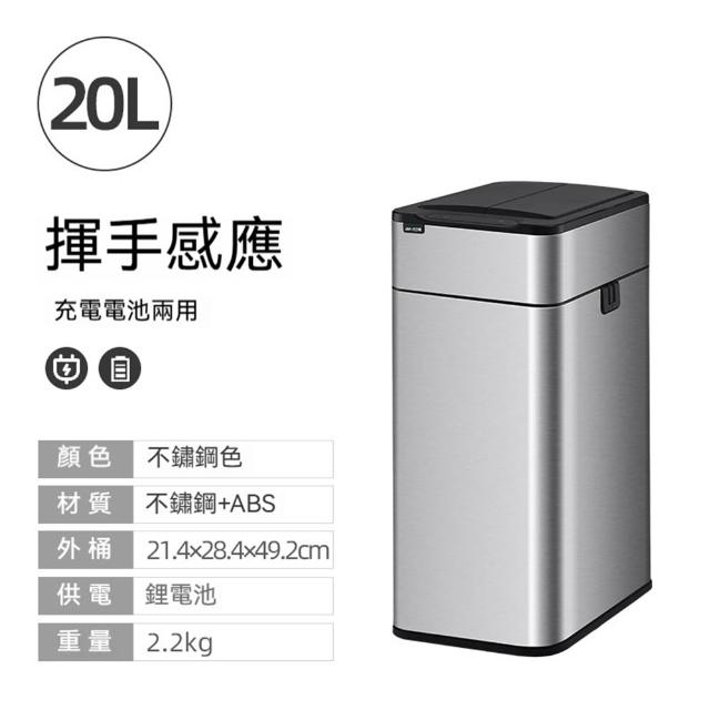 【美好家居】智能垃圾桶 感應垃圾桶 廚餘桶 客廳廚房垃圾桶(質感垃圾桶20L 不鏽鋼 智能感應 預購15天)
