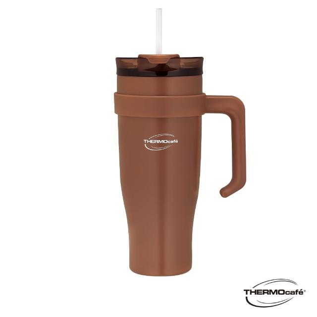 【THERMOcafe 凱菲】不鏽鋼兩用吸管保冷杯手把杯1200ml(TCHC-1200吸管隨手杯)