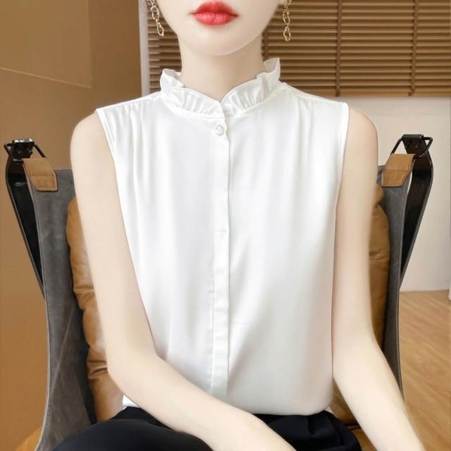 【巴黎精品】現貨出清 頂級法式絲質上衣緞面背心名媛絲綢冰絲襯衫天絲無袖女T恤(純色3款a1iz25)S