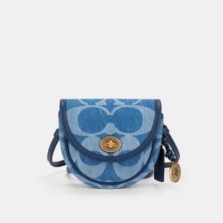 【COACH】蔻馳官方直營 COACH CLOT 經典 SIGNATURE 丹寧布迷你斜背包-B4/深藍色色 混合色(CDP78)