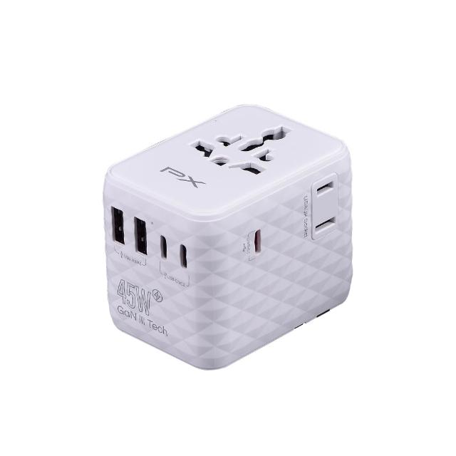 【PX 大通】-45W瓦 氮化鎵萬國充 萬國充電頭 萬國轉接頭 Type C USB 旅行轉接 澳洲韓國歐洲(WTA-4523W/B)