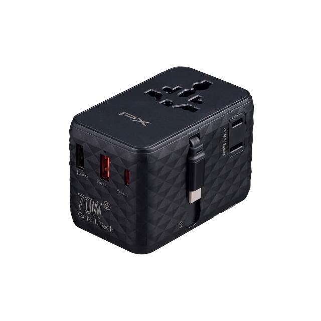 【PX 大通】-70W瓦 氮化鎵 萬國充 充電頭 萬國轉接頭 自帶線 Type C USB 旅行 韓國歐洲澳洲 (WTA-7021CW/B)
