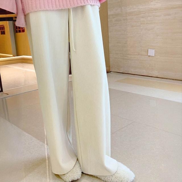 【D.studio】韓版加絨加厚高腰束腳寬褲 褲子 休閒褲 高腰褲 直筒褲 黑褲 發熱褲 保暖褲 秋冬女裝P302