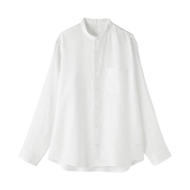 【MUJI 無印良品】男亞麻水洗立領長袖襯衫(白色/原色/淺藍/深藍/墨灰格紋/深棕格紋)