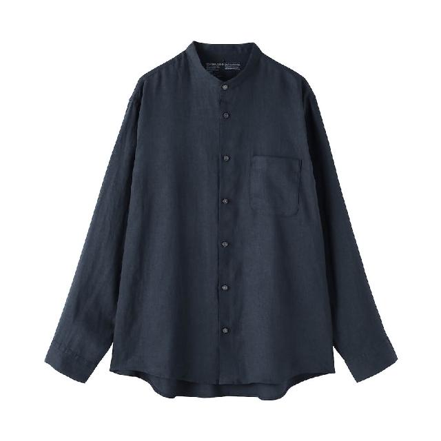 【MUJI 無印良品】男亞麻水洗立領長袖襯衫(白色/原色/淺藍/深藍/墨灰格紋/深棕格紋)