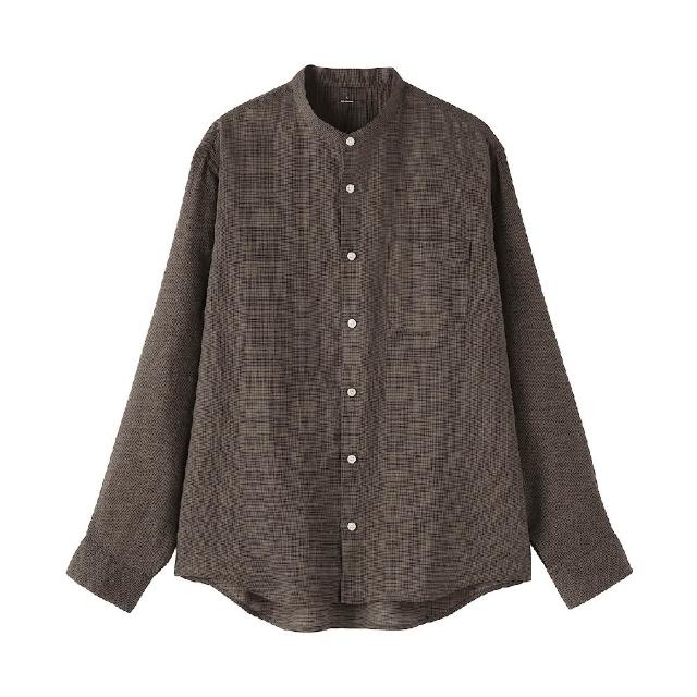 【MUJI 無印良品】男亞麻水洗立領長袖襯衫(白色/原色/淺藍/深藍/墨灰格紋/深棕格紋)