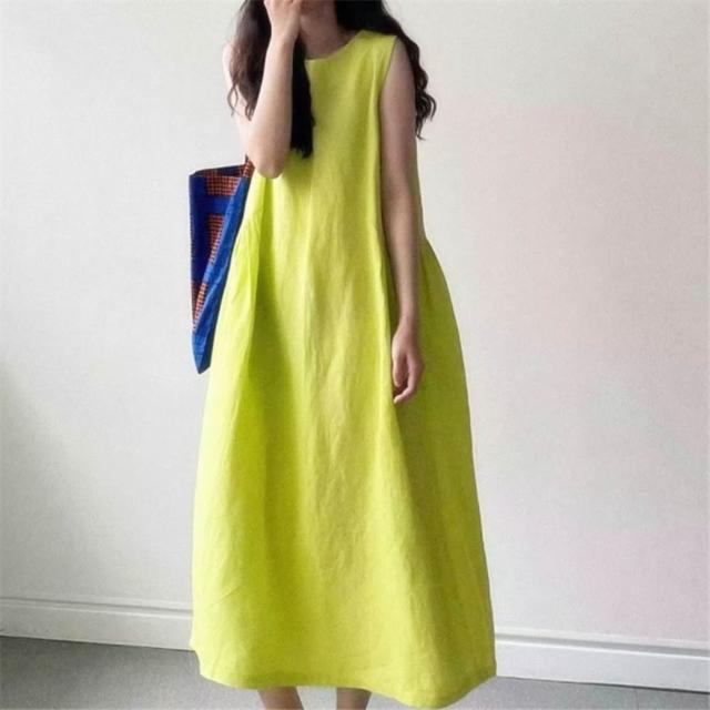 【米蘭精品】多款現貨限搶 洋裝無袖連身裙大尺碼女裝連衣裙(亞麻棉麻休閒長裙顯瘦魚尾女裙子多款74kf18)
