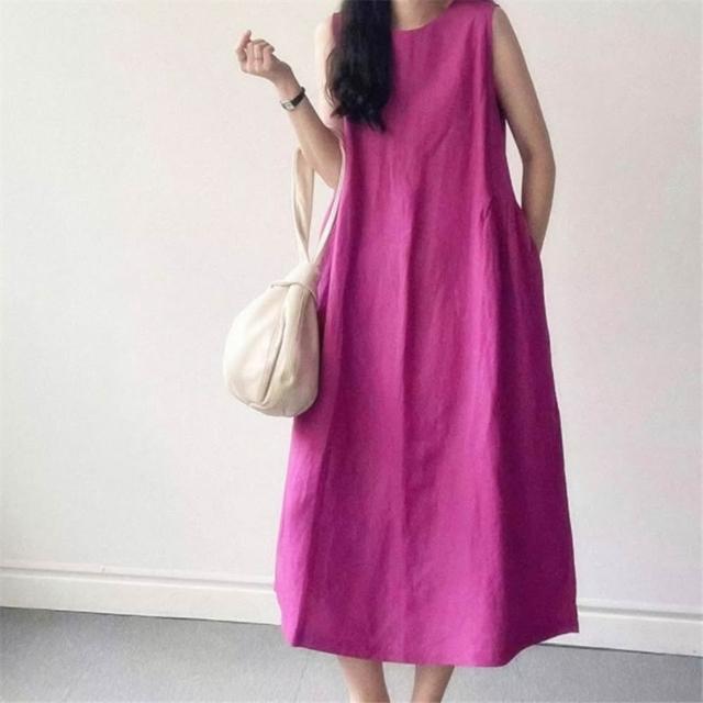 【米蘭精品】多款現貨限搶 洋裝無袖連身裙大尺碼女裝連衣裙(亞麻棉麻休閒長裙顯瘦魚尾女裙子多款74kf18)