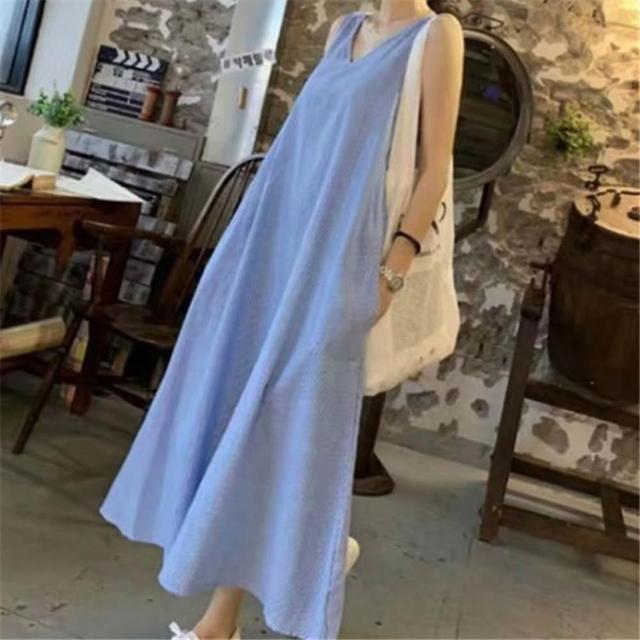 【米蘭精品】多款現貨限搶 洋裝無袖連身裙大尺碼女裝連衣裙(亞麻棉麻休閒長裙顯瘦魚尾女裙子多款74kf18)