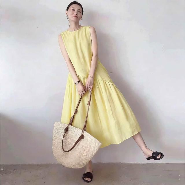 【米蘭精品】多款現貨限搶 洋裝無袖連身裙大尺碼女裝連衣裙(亞麻棉麻休閒長裙顯瘦魚尾女裙子多款74kf18)