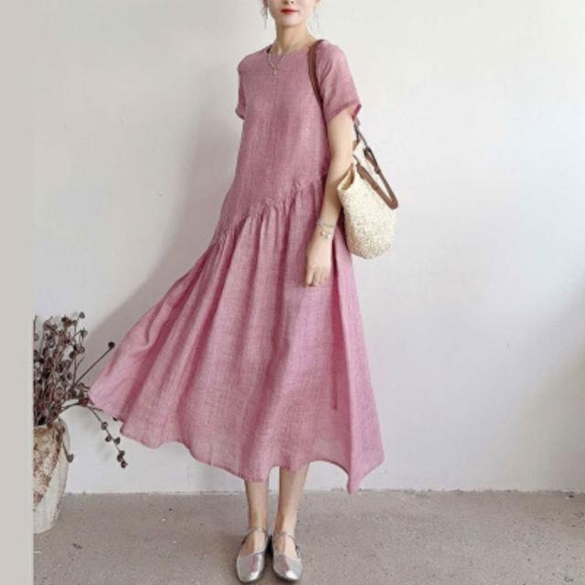 【米蘭精品】多款現貨限搶 洋裝無袖連身裙大尺碼女裝連衣裙(亞麻棉麻休閒長裙顯瘦魚尾女裙子多款74kf18)