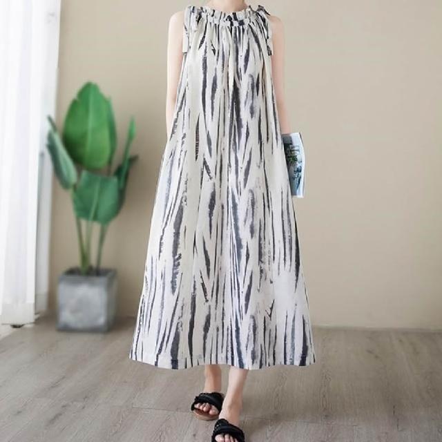 【米蘭精品】多款現貨限搶 洋裝無袖連身裙大尺碼女裝連衣裙(亞麻棉麻休閒長裙顯瘦魚尾女裙子多款74kf18)