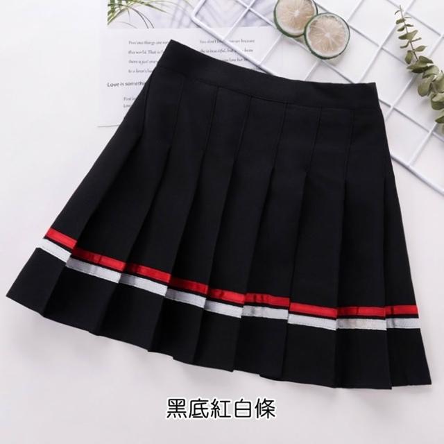【橘魔法】調節扣 雙色線條百褶裙 內有安全褲 女童 兒童 大童 褲裙 短裙 裙子 校園 表演 聖誕節 親子款