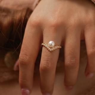 【City Diamond 引雅】網路獨家 日本純銀 AKOYA珍珠 6mm 水鑽 黃K色 可調式 戒指(東京Yuki系列)