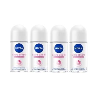 【NIVEA 妮維雅】止汗爽身乳液 亮白系列50mlx4入(長效美白/止汗滾珠)
