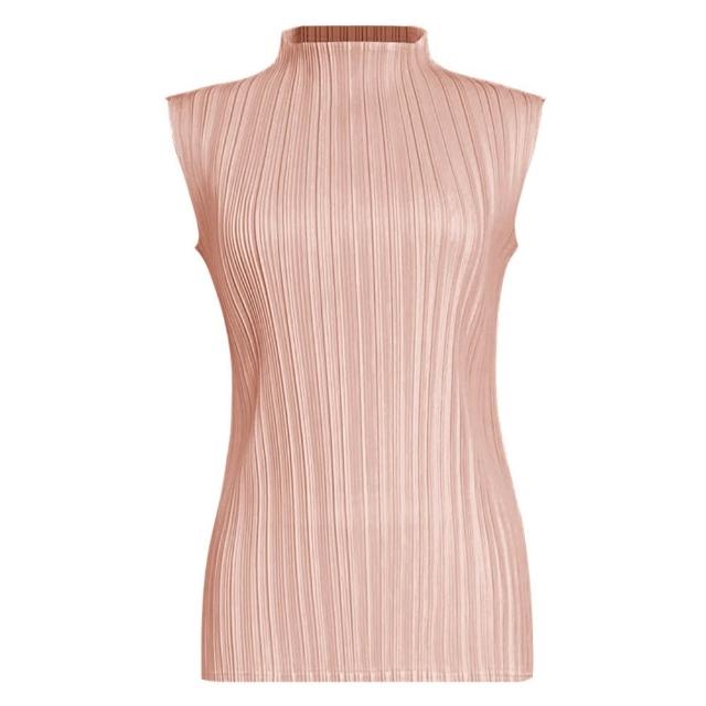 【巴黎精品】現貨+預購 三宅風皺褶衣服褶皺上衣摺衣彈力大尺碼(高領無袖寬鬆女T恤18色b2a1)