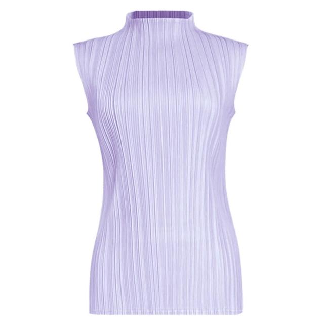 【巴黎精品】現貨+預購 三宅風皺褶衣服褶皺上衣摺衣彈力大尺碼(高領無袖寬鬆女T恤18色b2a1)