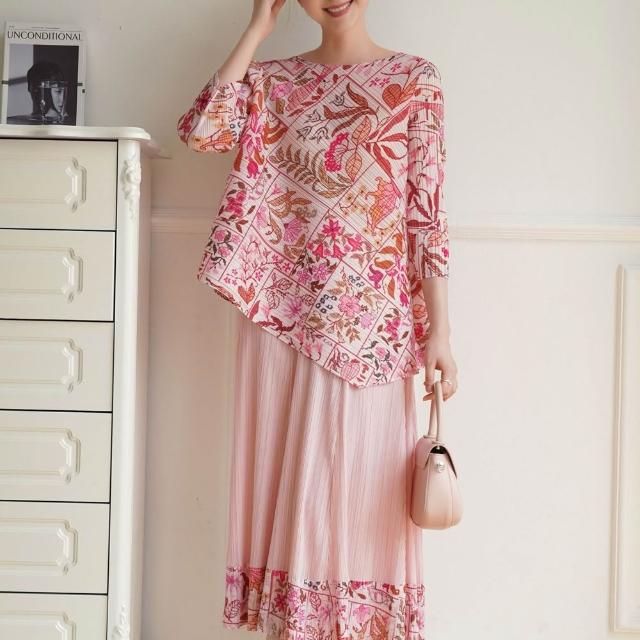 【巴黎精品】巴黎精品 現貨+預購 三宅風皺褶衣服褶皺上衣彈力女裝大尺碼(拚色設計寬鬆女T恤12色b2a3)