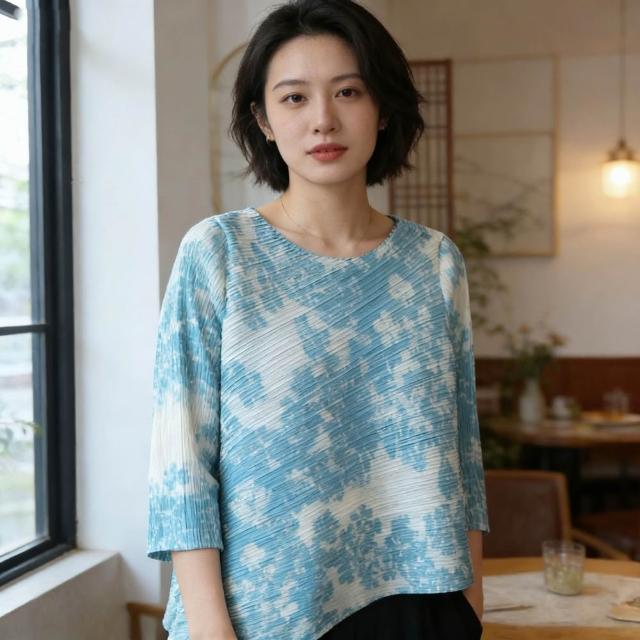 【巴黎精品】巴黎精品 現貨+預購 三宅風皺褶衣服褶皺上衣彈力女裝大尺碼(拚色設計寬鬆女T恤12色b2a3)