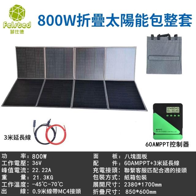 【Felsted 菲仕德】800W太陽能發電板 36V/800W 折疊式太陽能板 太陽能板發電設備 附贈配線豪華禮包
