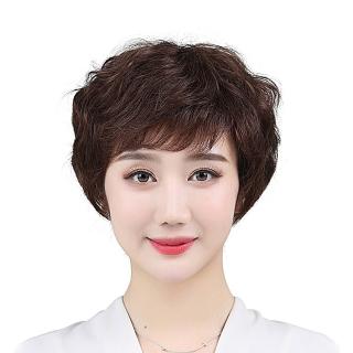 【米蘭精品】現貨限搶 女假髮真髮短假髮透氣假髮片輕量免打理隱形增髮整頂(熟齡捲髮4色74ea2)