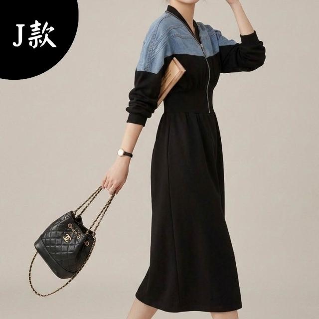 【米蘭精品】現貨限搶 連身裙短袖洋裝(牛仔拼接收腰中長款女裙子4款74km53)