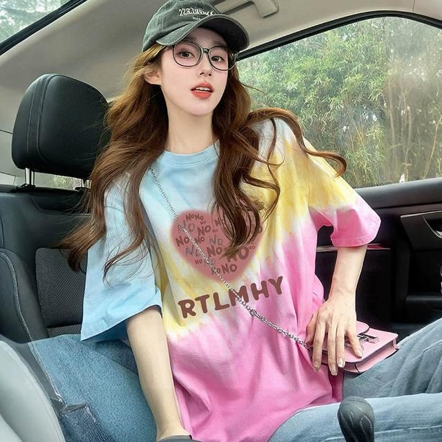 【初色】休閒寬鬆圓領短袖條紋塗鴉印花百搭T恤女上衣-11款任選-19346(M-2XL可選)