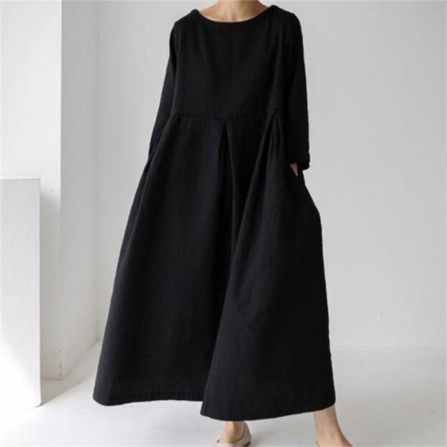 【巴黎精品】現貨限搶 女連身裙亞麻棉麻洋裝大尺碼寬鬆長裙A字裙休閒女裝(長袖太陽裙女裙子3款b1a26)