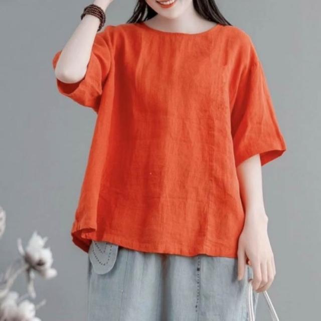 【巴黎精品】現貨+預購 女亞麻棉麻T恤新中式短袖上衣大尺碼寬鬆(夏季圓領日系復古休閒女裝4款b1a29 B)