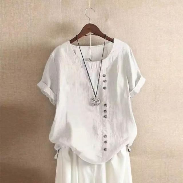 【巴黎精品】現貨+預購 女亞麻棉麻T恤新中式短袖上衣大尺碼寬鬆(夏季圓領日系復古休閒女裝4款b1a29 B)