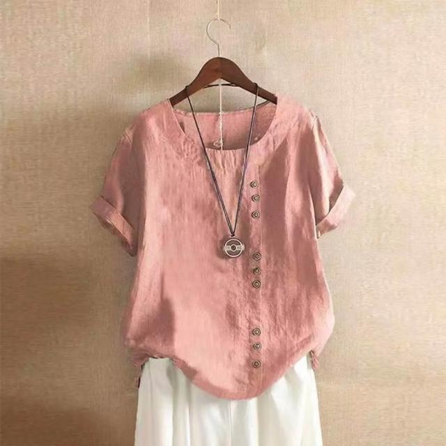 【巴黎精品】現貨+預購 女亞麻棉麻T恤新中式短袖上衣大尺碼寬鬆(夏季圓領日系復古休閒女裝4款b1a29 B)