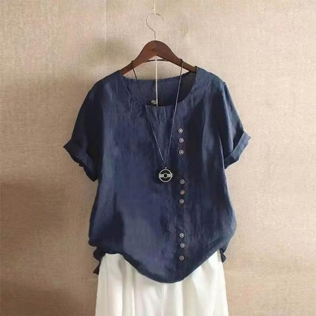 【巴黎精品】現貨+預購 女亞麻棉麻T恤新中式短袖上衣大尺碼寬鬆(夏季圓領日系復古休閒女裝4款b1a29 B)