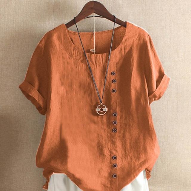 【巴黎精品】現貨+預購 女亞麻棉麻T恤新中式短袖上衣大尺碼寬鬆(夏季圓領日系復古休閒女裝4款b1a29 B)