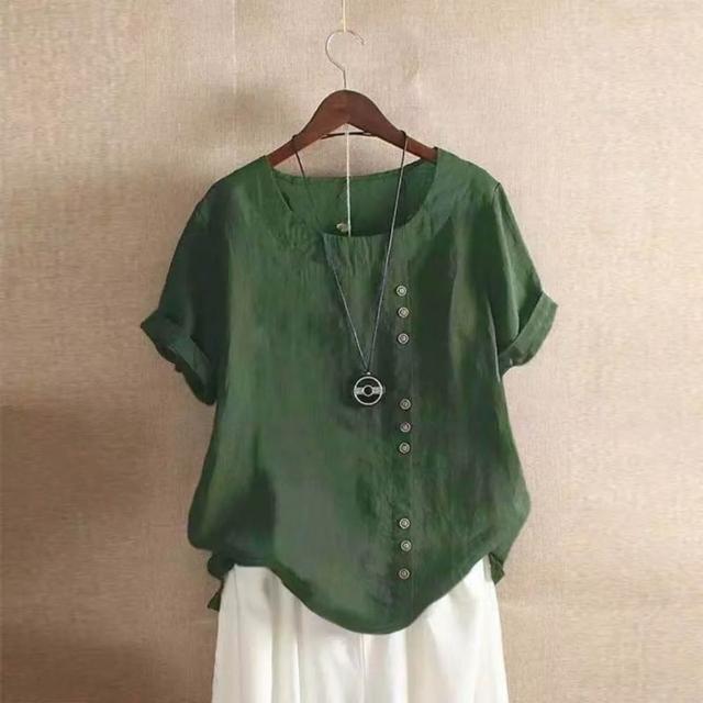 【巴黎精品】現貨+預購 女亞麻棉麻T恤新中式短袖上衣大尺碼寬鬆(夏季圓領日系復古休閒女裝4款b1a29 B)