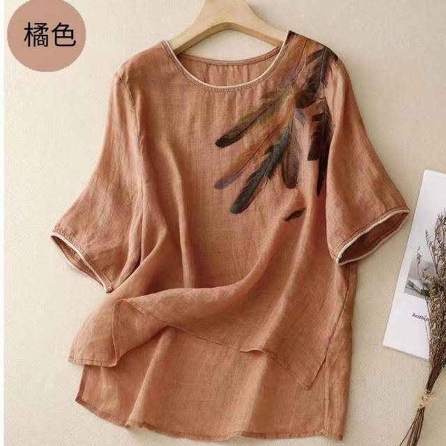 【巴黎精品】現貨+預購 女亞麻棉麻T恤新中式短袖上衣大尺碼寬鬆(夏季圓領日系復古休閒女裝4款b1a29 B)