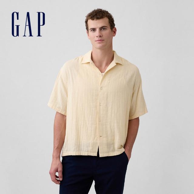 【GAP】男裝 寬鬆度假彈性襯衫-多款任選(888424&894247&869532&707290)