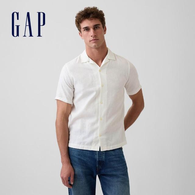 【GAP】男裝 寬鬆度假彈性襯衫-多款任選(888424&894247&869532&707290)