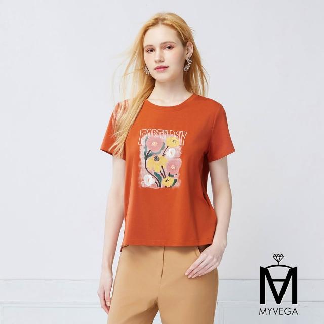 【MYVEGA 麥雪爾】MA涼感彈力棉花卉刺繡/金箔字母擴型版上衣-多款任選(日系/女上衣/涼感/短袖)