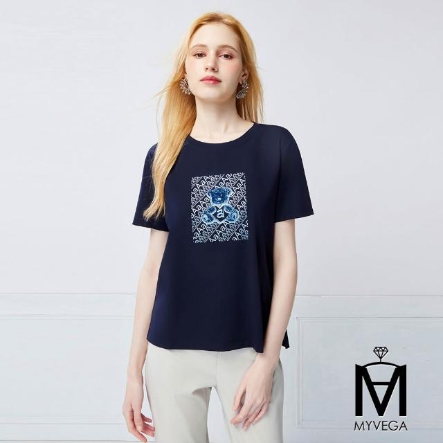 【MYVEGA 麥雪爾】MA涼感彈力棉花卉刺繡/金箔字母擴型版上衣-多款任選(日系/女上衣/涼感/短袖)