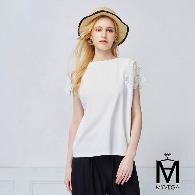 【MYVEGA 麥雪爾】MA文藝風配色/雕花鏤空/立體刺繡寬鬆落肩上衣-多款任選(日系/女上衣/涼感/短袖)