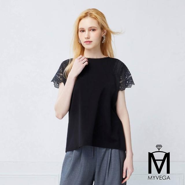 【MYVEGA 麥雪爾】MA文藝風配色/雕花鏤空/立體刺繡寬鬆落肩上衣-多款任選(日系/女上衣/涼感/短袖)